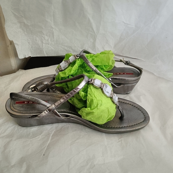 Prada Silver metallic Jeweled  Sandals size 38 - Picture 16 of 16